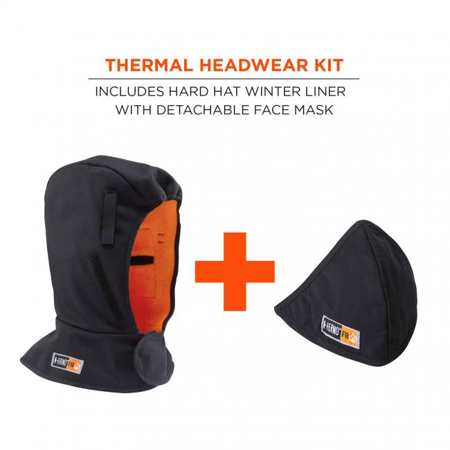 Thermal headwear kit: includes hard hat winter liner with detachable face mask. Liner + mask. 