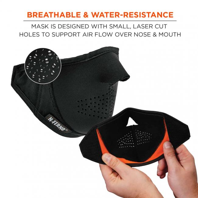 Breathable and water-resistance: mask is designed with small laser cut holes to support air flow over nose & mouth. 