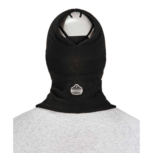 Back of balaclava zipped open with bump cap insert showing