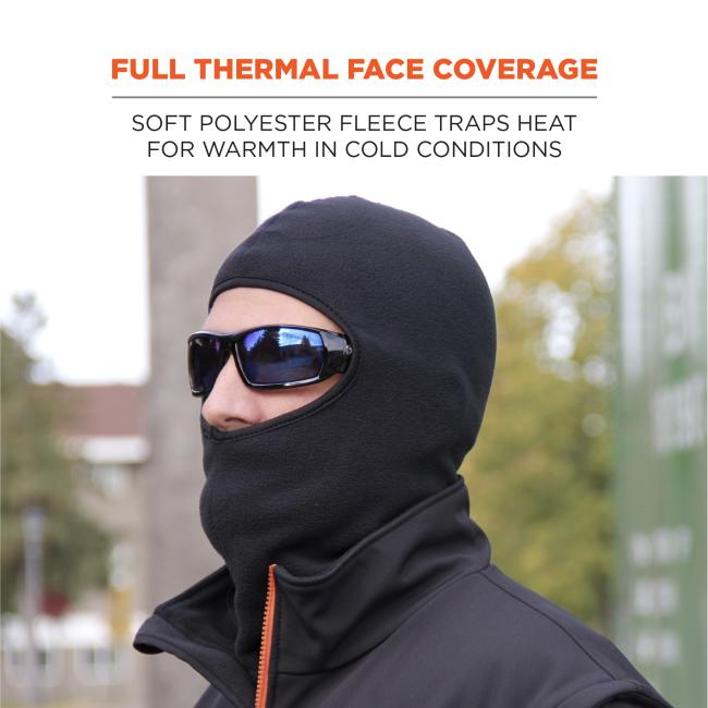 Full thermal face coverage: soft polyester fleece traps heat for warmth in cold conditions