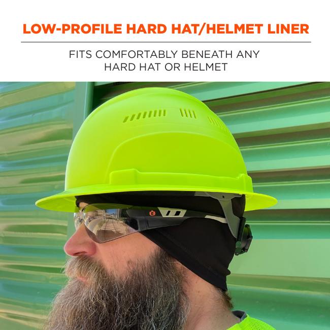 Low-profile hard hat and helmet liner. Fits comfortably beneath any hard hat or helmet.