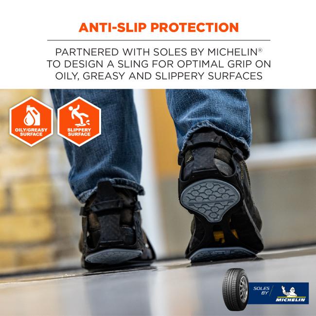 Anti-slip protection: partnered with soles by michelin to design a sling for optimal grip on oily, greasy and slippery surfaces