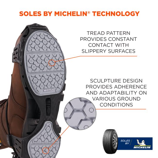 Soles by michelin technology: tread pattern provides constant contact with slippery surfaces. Sculpture design provides adherence and adaptability on various ground conditions