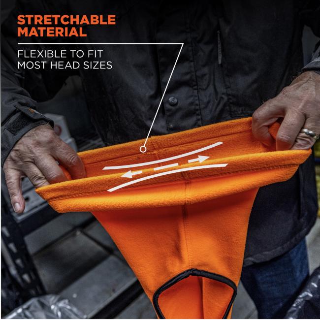 Stretchable material. Flexible to fit most sized heads.