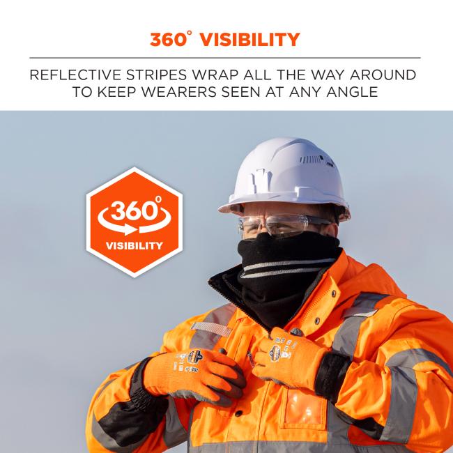 360-degree visibility. Reflective stripes warp all the way around to keep wearers seen at any angle. 360-degree visibility badge 