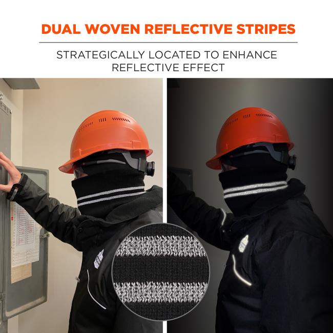 Dual woven reflective stripes strategically located to enhance reflective effect