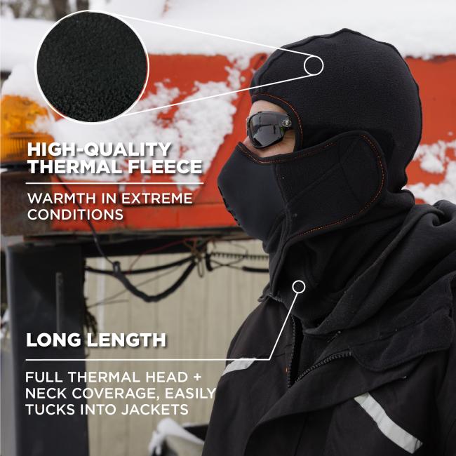 High-quality thermal fleece: Warmth in cold conditions. Long length: full thermal head & neck coverage easily tucks into jackets