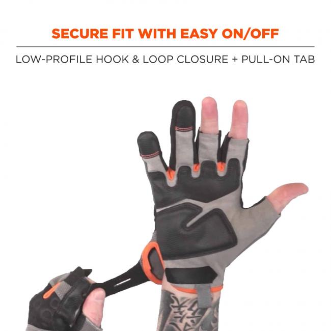 Secure fit with easy on/off: low-profile hook & loop closure + pull-on tab.