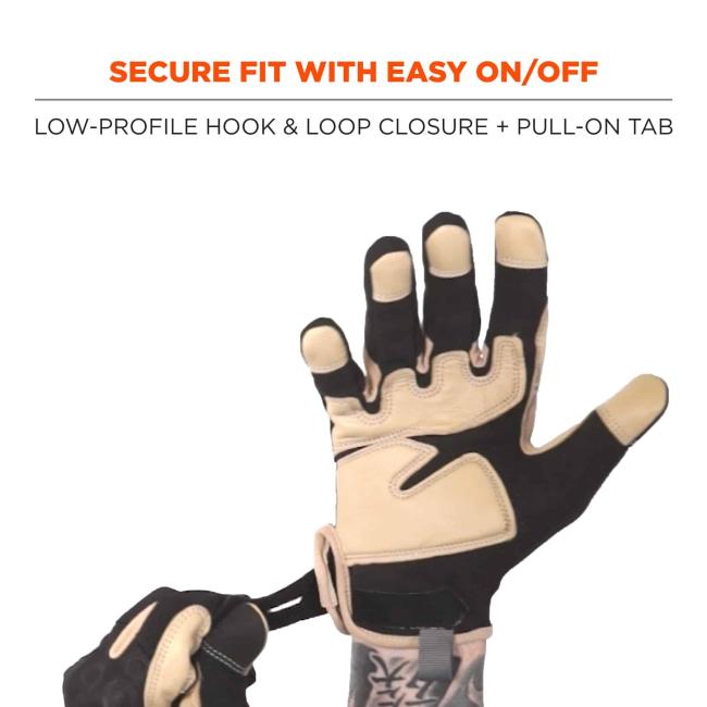 Secure fit with easy on/off: low profile hook & loop closure + pull-on tab