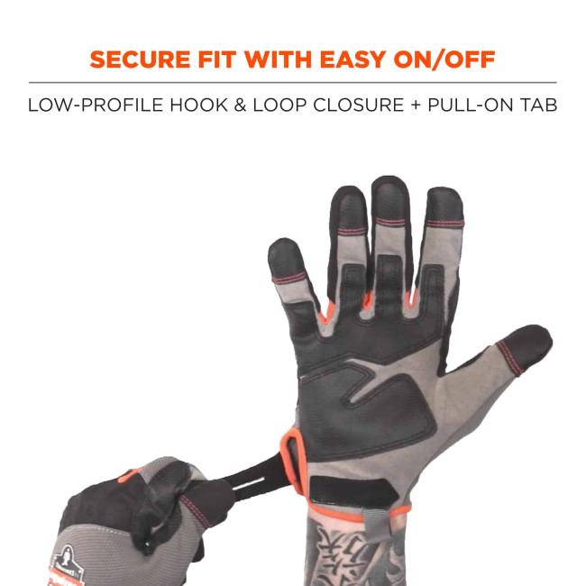 Secure fit with easy on/off: low profile hook & loop closure + pull-on tab