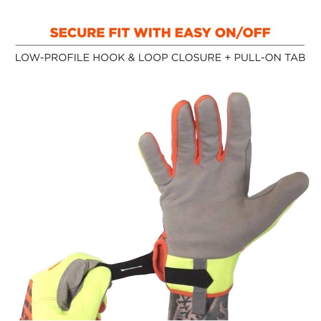 Secure fit with easy on/off: low-profile hook & loop closure + pull-on tab.