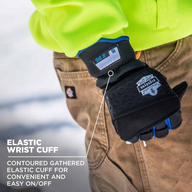 Elastic wrist cuff: contoured gathered elastic cuff for convenient and easy on/off. 
