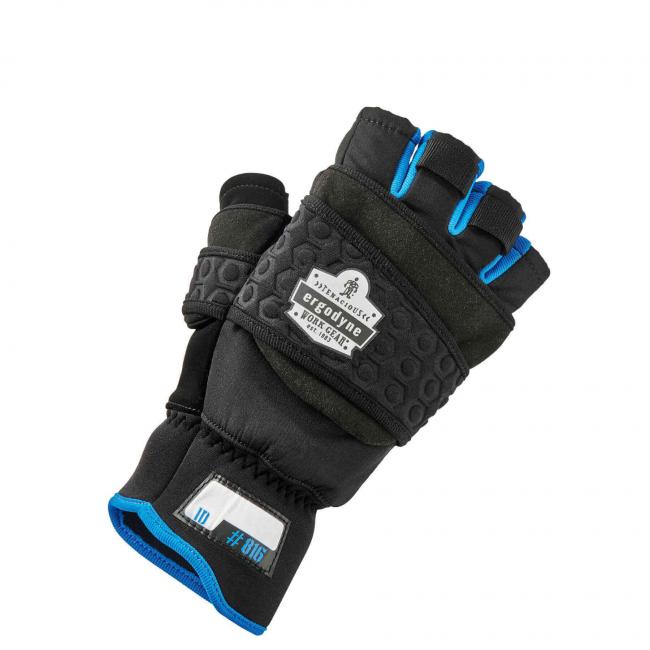Back of glove with flip top down