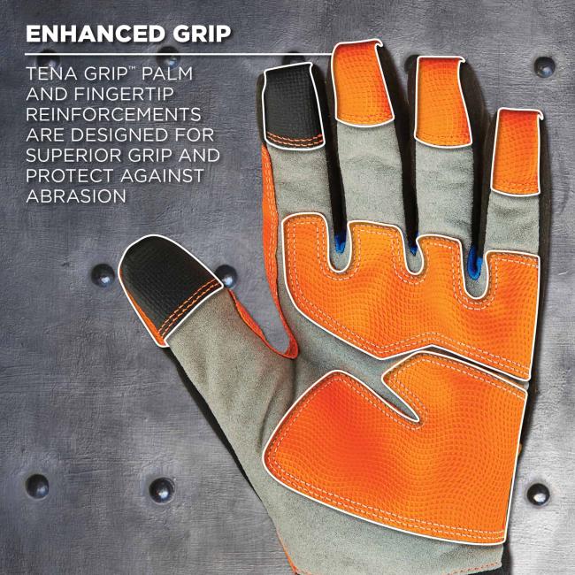 Enhanced grip: Tena Grip Palm and fingertip reinforcements are designed for superior grip and protect against abrasion