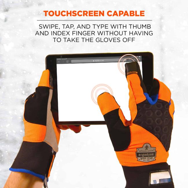 Touchscreen capable: swipe, tap and type with thumb and index finger without having to take the gloves off.