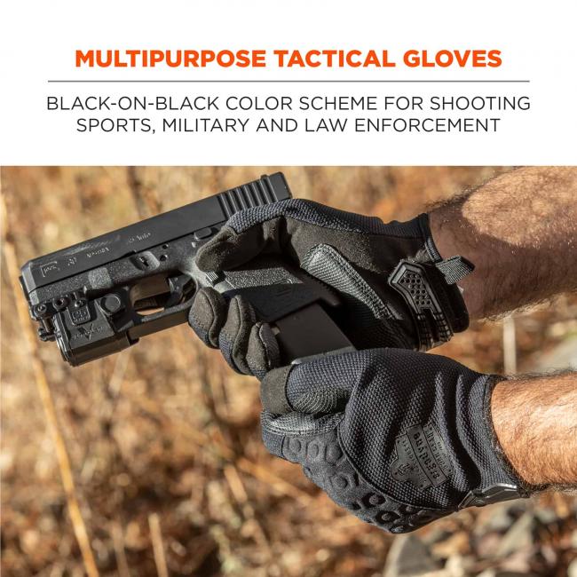 Multipurpose tactical gloves: black-on-black color scheme for shooting sports, military and law enforcement