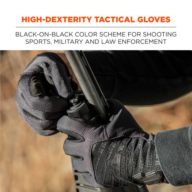 High-dexterity tactical gloves: black-on-black color scheme for shooting sports, military and law enforcement