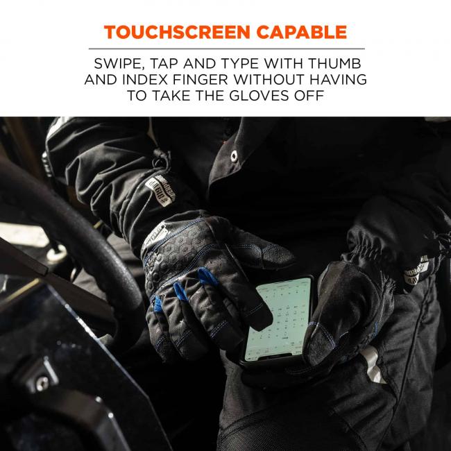 Touchscreen capable: swipe, tap and type with thumb and index finger without having to take the glove off. 