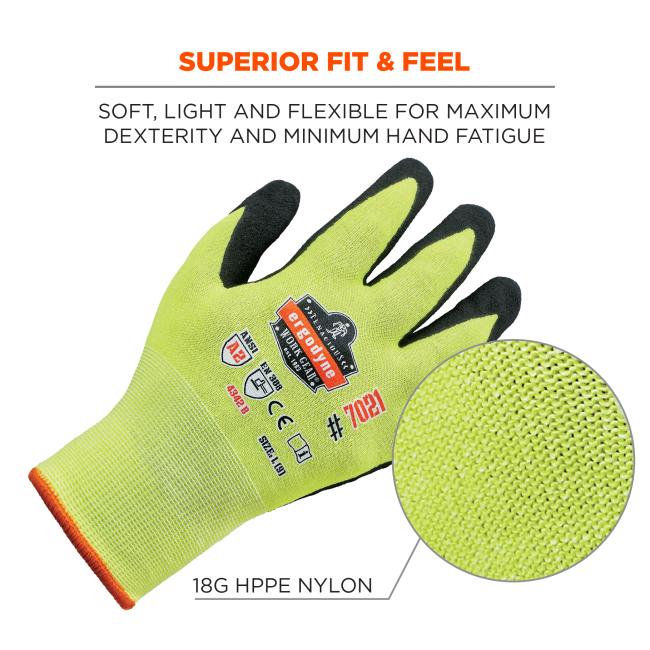 Superior fit & feel: soft, light and flexible for maximum dexterity and minimum hand fatigue. 18G HPPE nylon