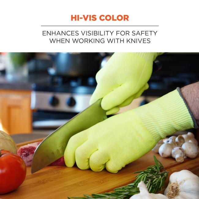 Hi-vis color: enhances visibility for safety when working with knives. 