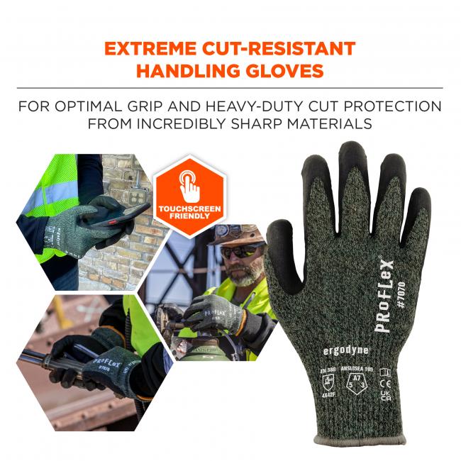 Extreme cut-resistant handling gloves: for optimal grip and heavy-duty cut protection from incredibly sharp materials. Touchscreen friendly.