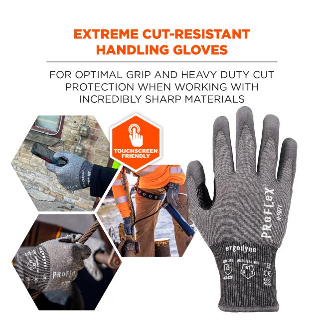 Extreme cut-resistant handling gloves: for optimal grip and heavy duty cut protection when working with incredibly sharp materials. Touchscreen friendly.