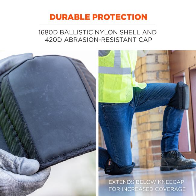 Durable protection: 1680D ballistic nylon shell and 420D abrasion-resistant cap. Extends below kneecap for increased coverage