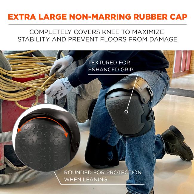 Extra large non-marring rubber cap: completely covers knee to maximize stability and prevent floors from damage. Textured for enhanced grip. Rounded for protection when leaning