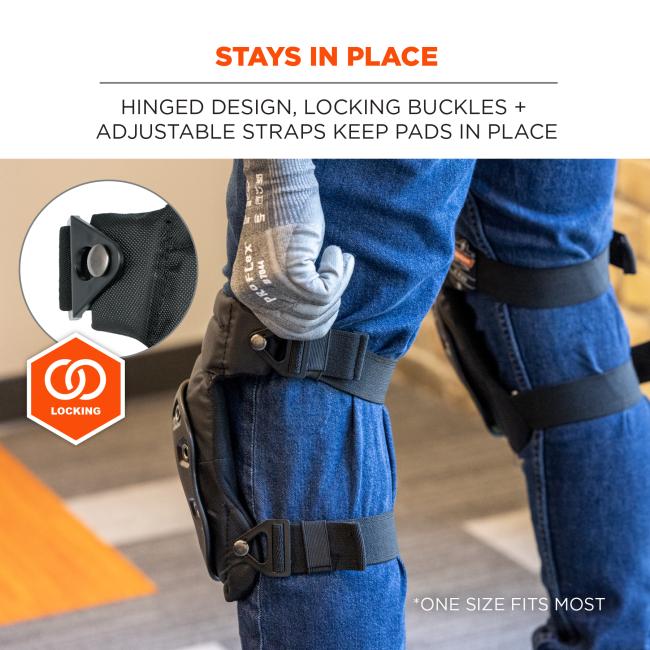 Stays in place: hinged design, locking buckles plus adjustable straps keep pads in place.