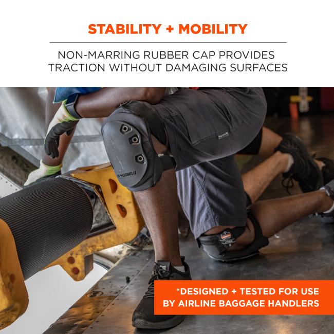 Stability and mobility: non-marring rubber cap provides traction without damaging surfaces. *Designed and tested for use by airline baggage handlers.