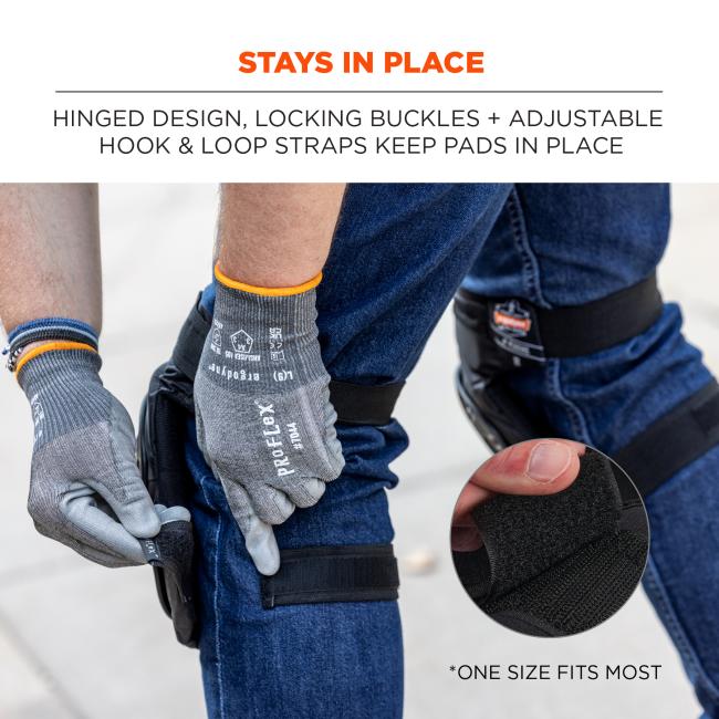 Stays in place: hinged design, locking buckles and adjustable hook and loops straps keep pads in place. *One size fits most.