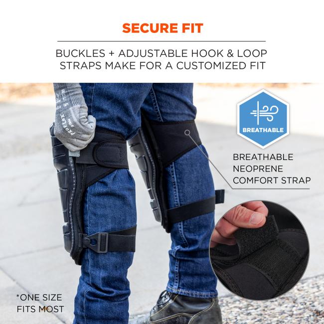 Secure fit: buckles + adjustable hook and loop straps make for a customized fit. Includes breathable neoprene comfort strap. *One size fits most