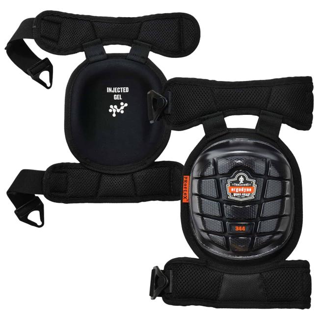 344 Black Short Cap Injected Gel Knee Pads w/ Comfort Straps paired image 1
