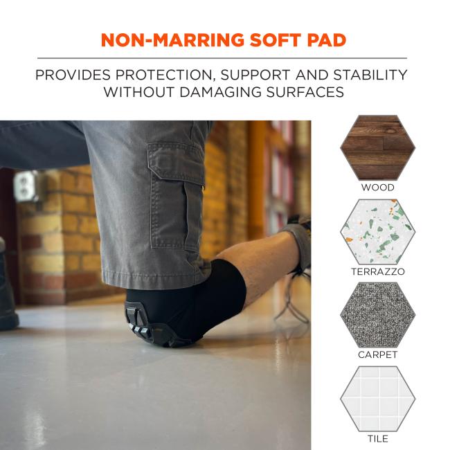 Non-marring soft pad: provides protection, support and stability without damaging surfaces. Great for wood, terrazzo, carpet and tile. 