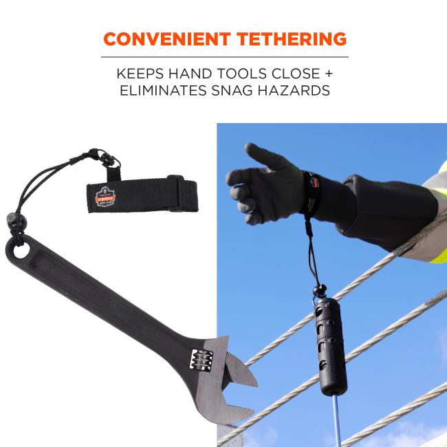 Convenient tethering: keeps hand tools close and eliminates snag hazards