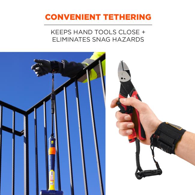 Convenient tethering: keeps hand tools close and eliminates snag hazards