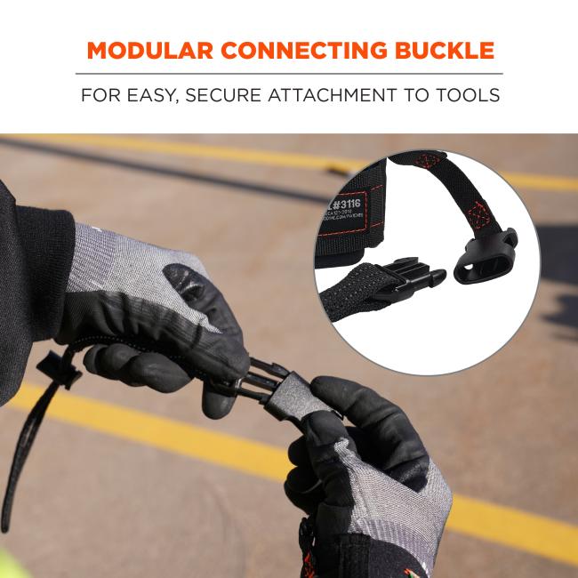 Modular connecting buckle: for easy, secure attachment to tools