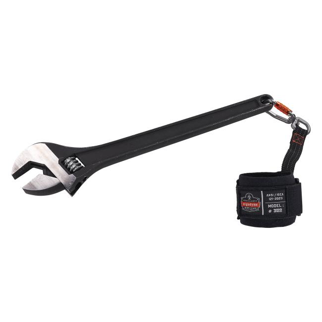 pull-on wrist lanyard with carabiner attached to a wrench