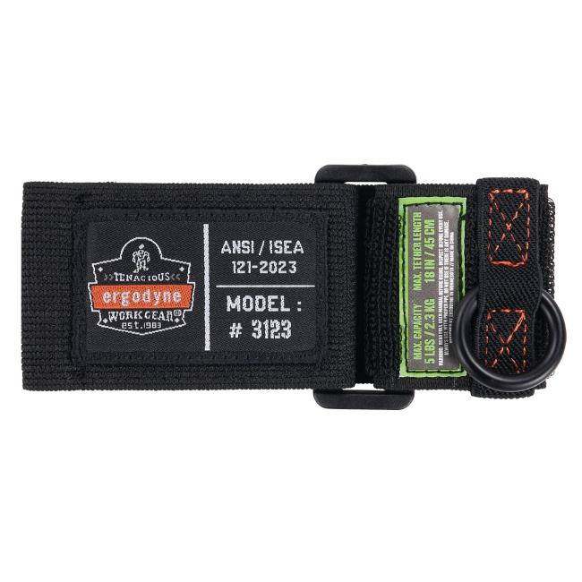 Tool wristband with d-ring anchor laid flat