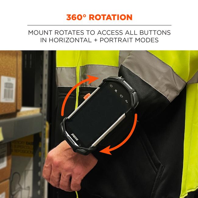 360 degree rotation. Mount rotates to access all buttons in horizontal and portrait modes