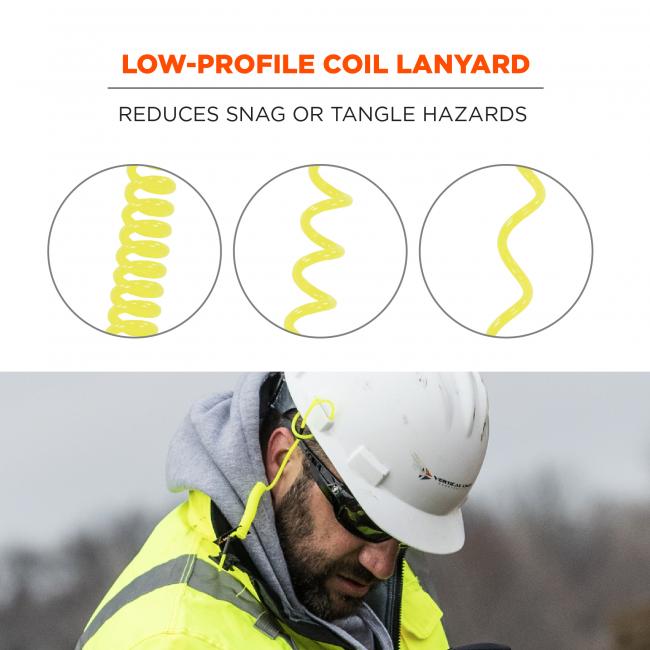 Low-profile coil lanyard: reduces snag or tangle hazards.