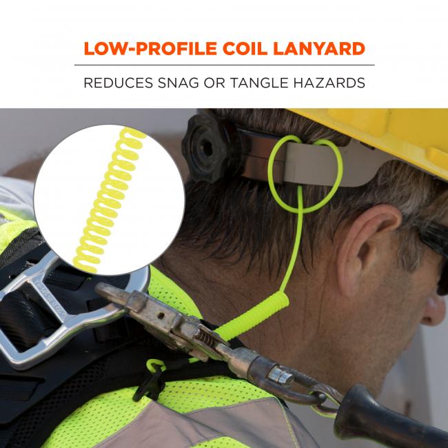 Low-profile coil lanyard: reduces snag or tangle hazards.