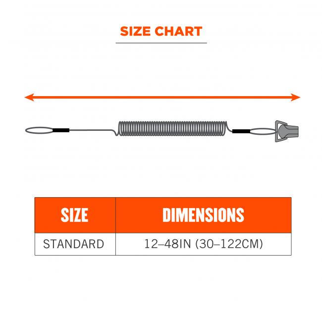 Size chart. Standard size is 12-48in (30-122cm).
