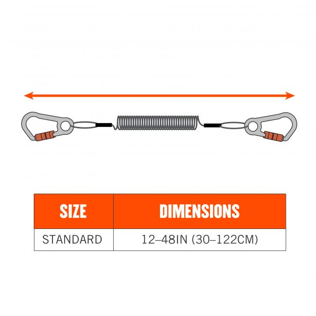 Size chart. Standard size is 12-48in (30-122cm).