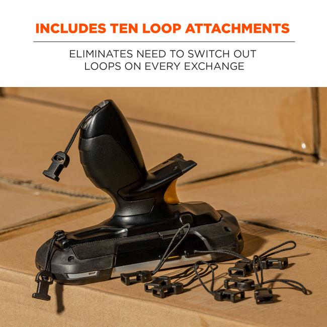 Includes ten loop attachment: eliminates need to switch out loops on every exchange. Image shows scanner sitting on box with ten loop attachments