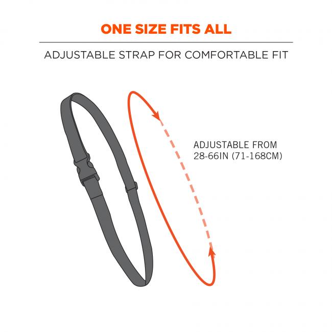 One size fits all: adjustable strap for comfortable fit: Image shows circumference of sling and says “adjustable from 28-66in (71-168cm)