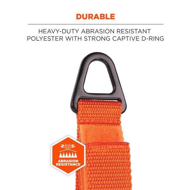 Durable: heavy-duty abrasion resistant polyester with strong captive d-ring. 