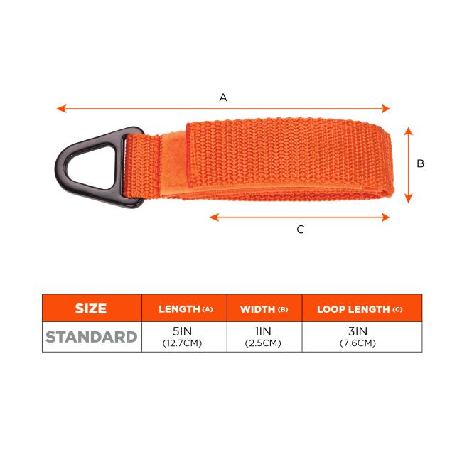 Size chart: Standard size anchor attachment is 5in(12.7cm) in length, 1in(2.5cm) in width, and 3in(7.6cm) in loop length.