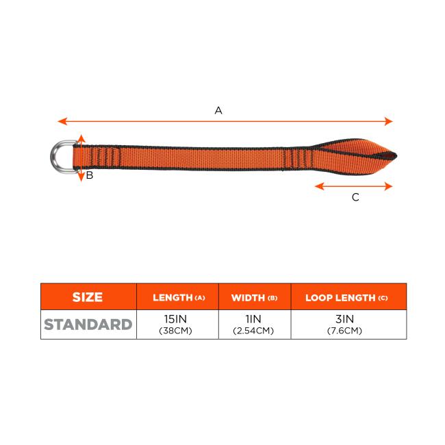 Size chart: Standard size anchor attachment is 15in(38cm) in length, 1in(2.54cm) in width and loop length is 3in(7.6cm). 