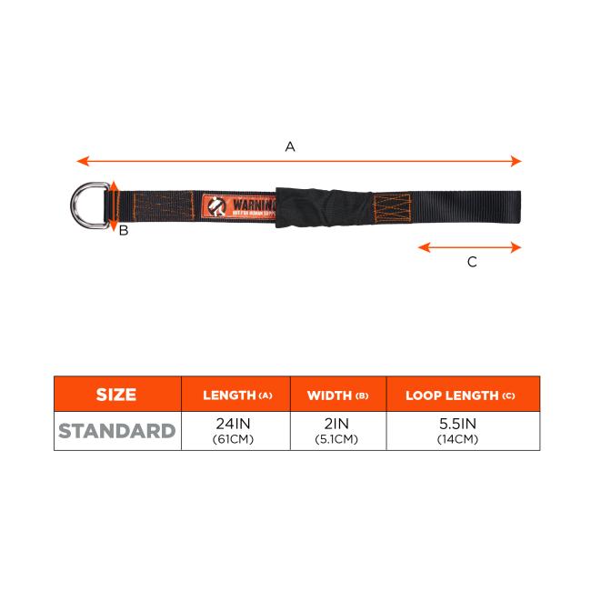 Size chart: Standard size anchor attachment is 24in(61cm) in length, 2in(5.1cm) in width and loop length is 5.5in(14cm). 